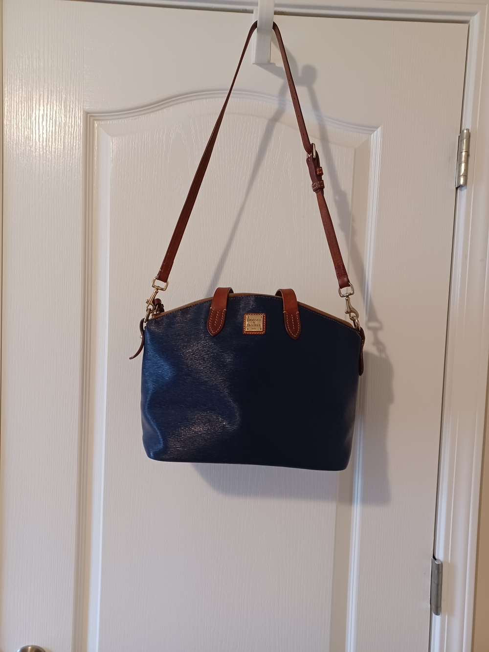 Dooney & Bourke Navy with Brown Leather Trim Shoulder Bag - Picture 2 of 15